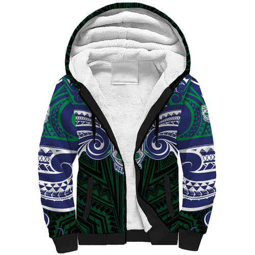 Custom New Zealand Warriors Sherpa Hoodie Maori Warrior Polynesia Islander Rugby Mascot