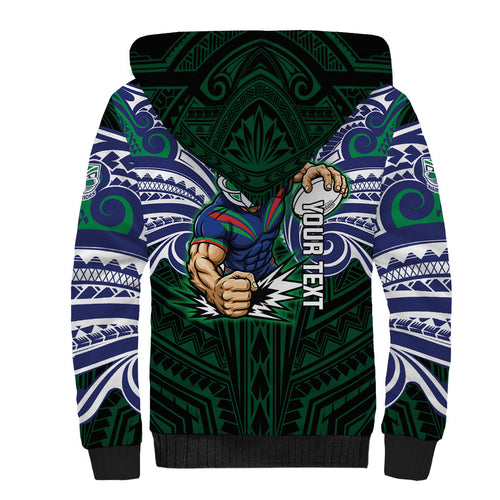 Custom New Zealand Warriors Sherpa Hoodie Maori Warrior Polynesia Islander Rugby Mascot