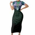 Custom New Zealand Warriors Short Sleeve Bodycon Dress Maori Warrior Polynesia Islander Rugby Mascot