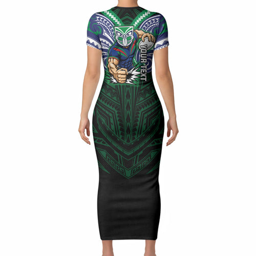 Custom New Zealand Warriors Short Sleeve Bodycon Dress Maori Warrior Polynesia Islander Rugby Mascot