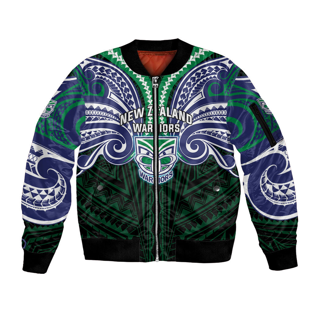 Custom New Zealand Warriors Sleeve Zip Bomber Jacket Maori Warrior Polynesia Islander Rugby Mascot