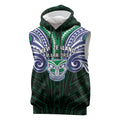 Custom New Zealand Warriors Sleeveless Hoodie Maori Warrior Polynesia Islander Rugby Mascot