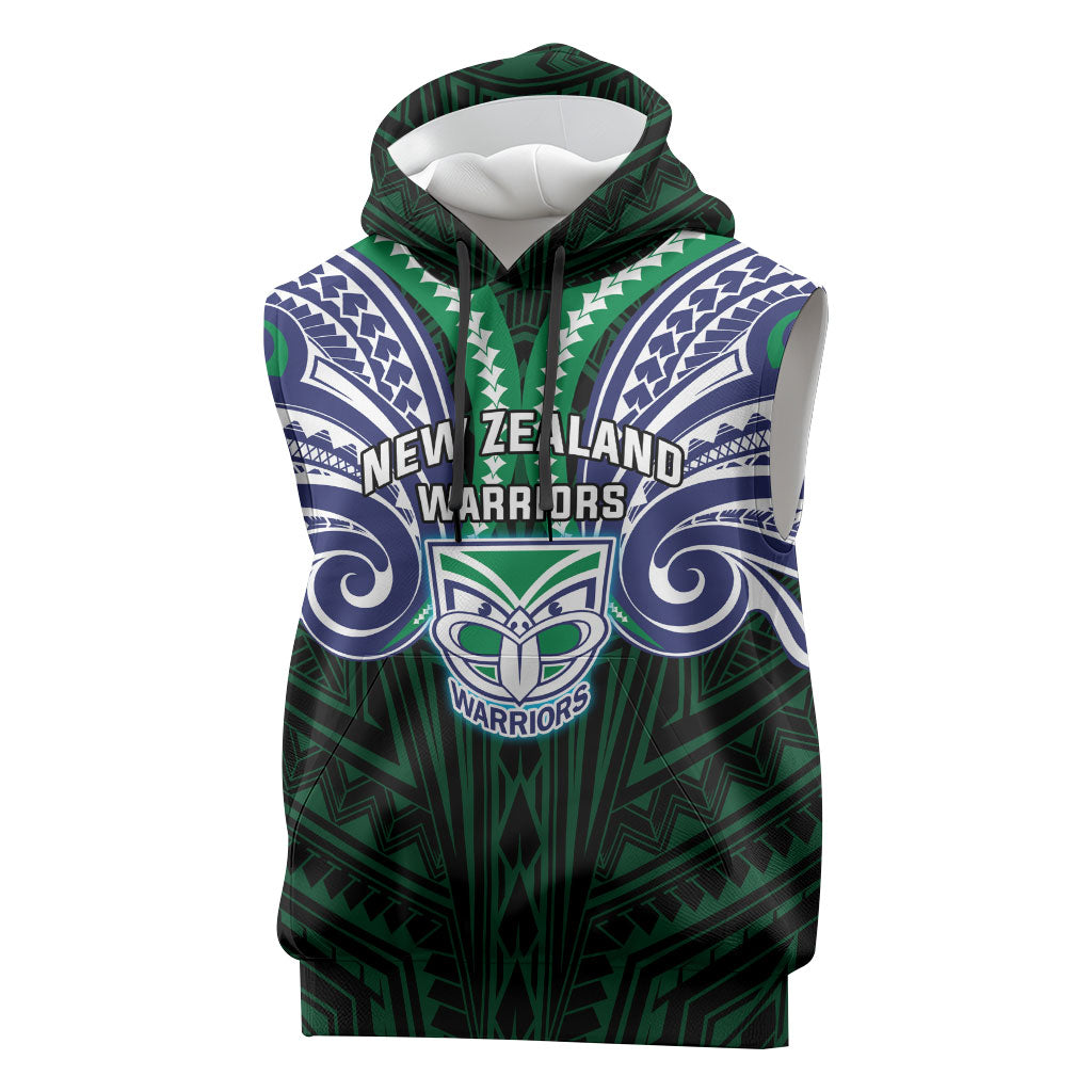 Custom New Zealand Warriors Sleeveless Hoodie Maori Warrior Polynesia Islander Rugby Mascot
