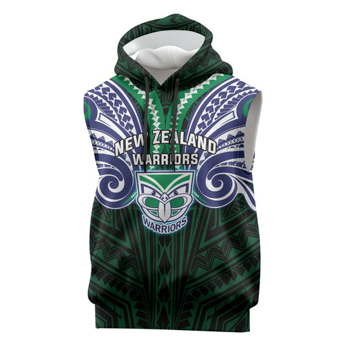 Custom New Zealand Warriors Sleeveless Hoodie Maori Warrior Polynesia Islander Rugby Mascot