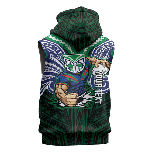 Custom New Zealand Warriors Sleeveless Hoodie Maori Warrior Polynesia Islander Rugby Mascot
