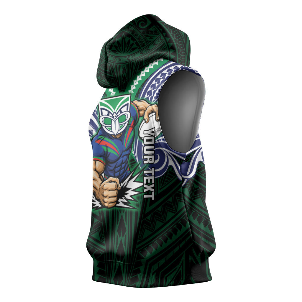 Custom New Zealand Warriors Sleeveless Hoodie Maori Warrior Polynesia Islander Rugby Mascot