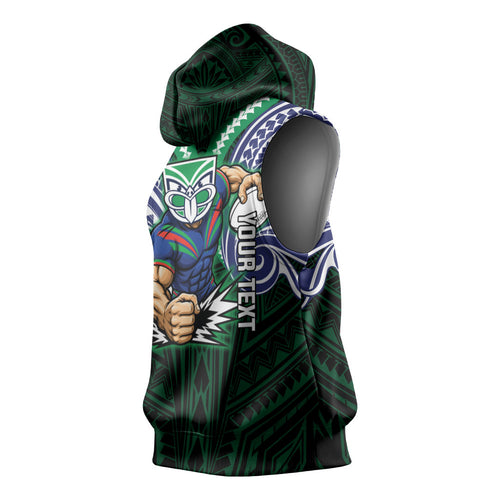 Custom New Zealand Warriors Sleeveless Hoodie Maori Warrior Polynesia Islander Rugby Mascot