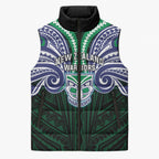 Custom New Zealand Warriors Sleeveless Puffer Jacket Maori Warrior Polynesia Islander Rugby Mascot