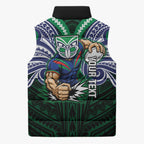 Custom New Zealand Warriors Sleeveless Puffer Jacket Maori Warrior Polynesia Islander Rugby Mascot