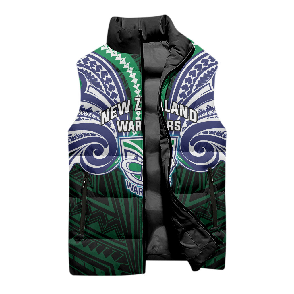 Custom New Zealand Warriors Sleeveless Puffer Jacket Maori Warrior Polynesia Islander Rugby Mascot
