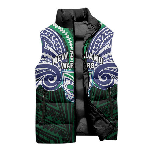 Custom New Zealand Warriors Sleeveless Puffer Jacket Maori Warrior Polynesia Islander Rugby Mascot