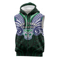 Custom New Zealand Warriors Sleeveless Zip Hoodie Maori Warrior Polynesia Islander Rugby Mascot