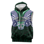Custom New Zealand Warriors Sleeveless Zip Hoodie Maori Warrior Polynesia Islander Rugby Mascot