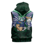 Custom New Zealand Warriors Sleeveless Zip Hoodie Maori Warrior Polynesia Islander Rugby Mascot