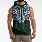 Custom New Zealand Warriors Sleeveless Zip Hoodie Maori Warrior Polynesia Islander Rugby Mascot