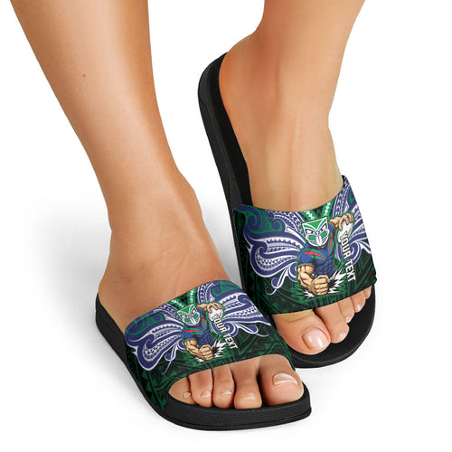 Custom New Zealand Warriors Slide Sandals Maori Warrior Polynesia Islander Rugby Mascot