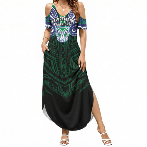 Custom New Zealand Warriors Summer Maxi Dress Maori Warrior Polynesia Islander Rugby Mascot
