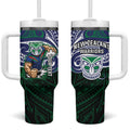 Custom New Zealand Warriors Tumbler With Handle Maori Warrior Polynesia Islander Rugby Mascot