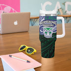 Custom New Zealand Warriors Tumbler With Handle Maori Warrior Polynesia Islander Rugby Mascot