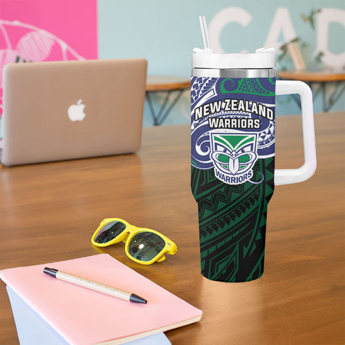 Custom New Zealand Warriors Tumbler With Handle Maori Warrior Polynesia Islander Rugby Mascot