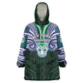 Custom New Zealand Warriors Wearable Blanket Hoodie Maori Warrior Polynesia Islander Rugby Mascot