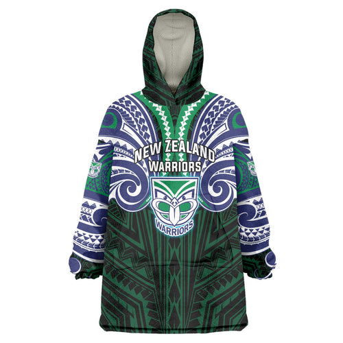 Custom New Zealand Warriors Wearable Blanket Hoodie Maori Warrior Polynesia Islander Rugby Mascot