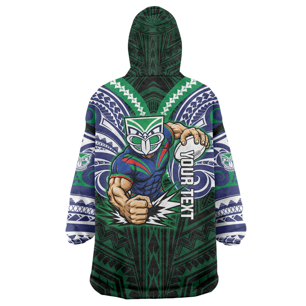 Custom New Zealand Warriors Wearable Blanket Hoodie Maori Warrior Polynesia Islander Rugby Mascot