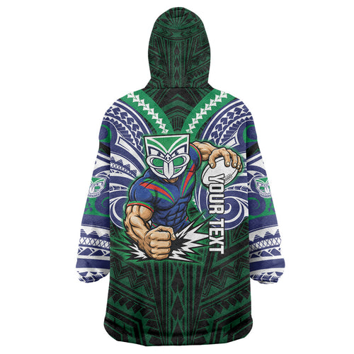 Custom New Zealand Warriors Wearable Blanket Hoodie Maori Warrior Polynesia Islander Rugby Mascot