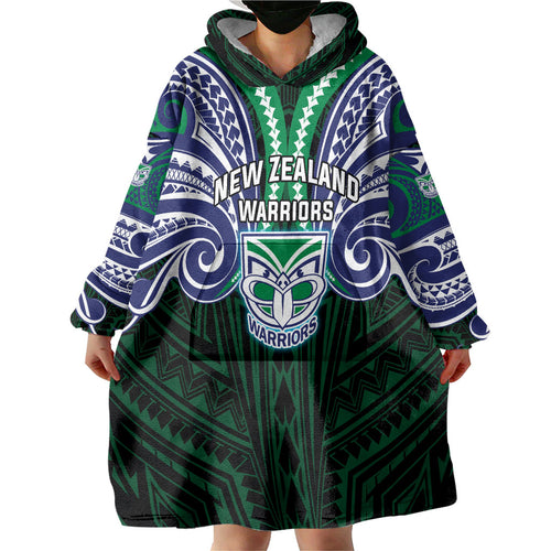 Custom New Zealand Warriors Wearable Blanket Hoodie Maori Warrior Polynesia Islander Rugby Mascot