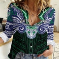 Custom New Zealand Warriors Women Casual Shirt Maori Warrior Polynesia Islander Rugby Mascot