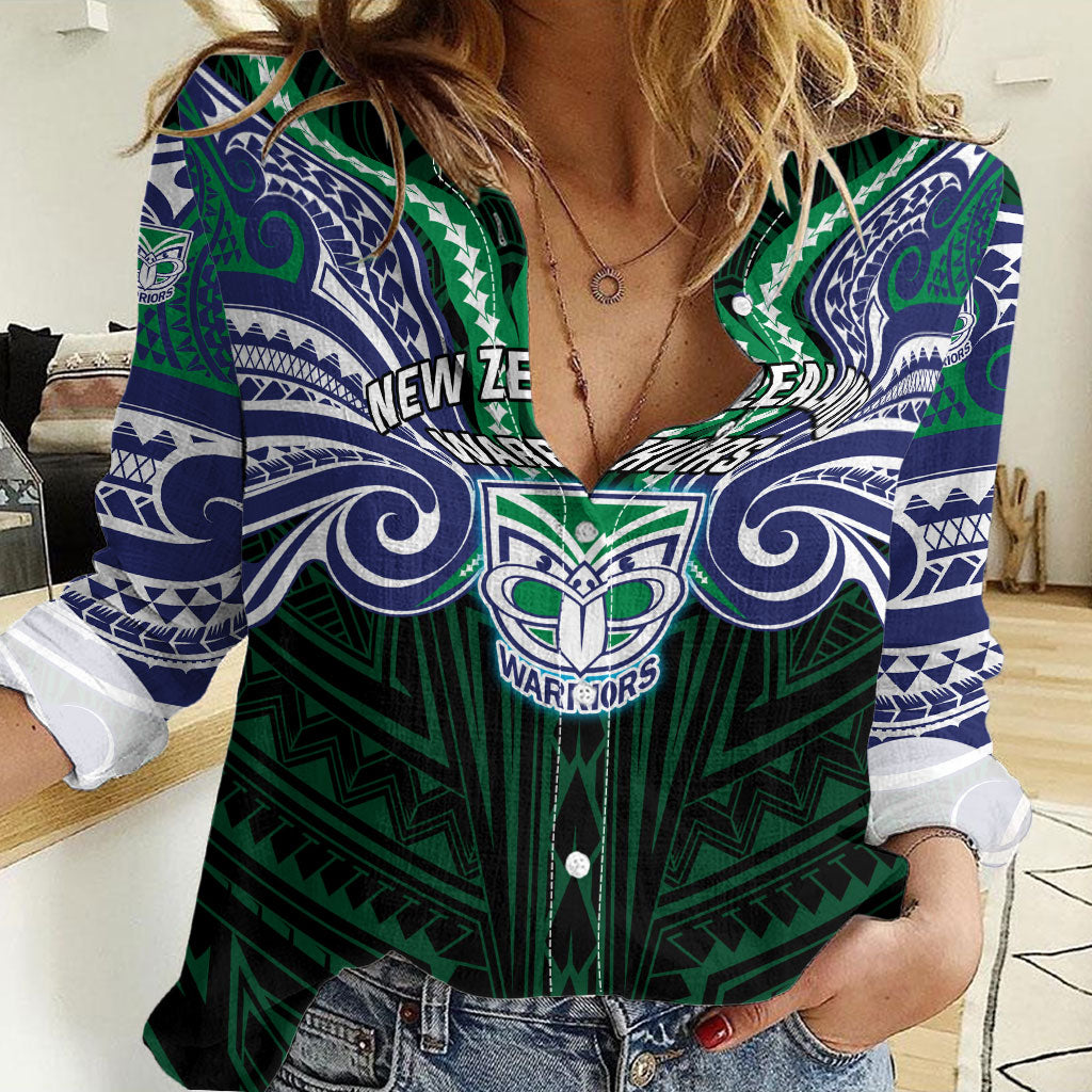 Custom New Zealand Warriors Women Casual Shirt Maori Warrior Polynesia Islander Rugby Mascot