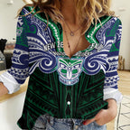 Custom New Zealand Warriors Women Casual Shirt Maori Warrior Polynesia Islander Rugby Mascot