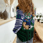 Custom New Zealand Warriors Women Casual Shirt Maori Warrior Polynesia Islander Rugby Mascot