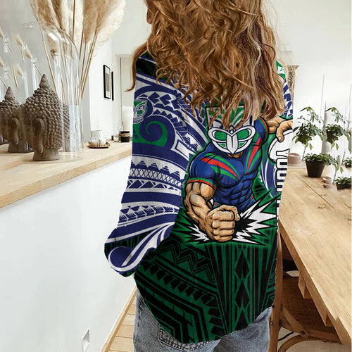 Custom New Zealand Warriors Women Casual Shirt Maori Warrior Polynesia Islander Rugby Mascot