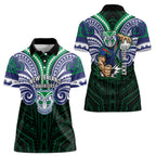 Custom New Zealand Warriors Women Polo Shirt Maori Warrior Polynesia Islander Rugby Mascot