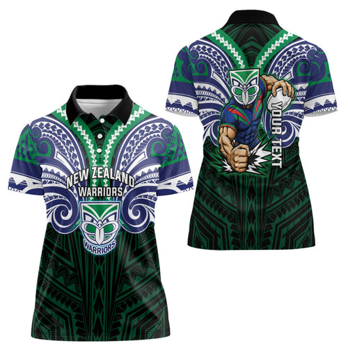 Custom New Zealand Warriors Women Polo Shirt Maori Warrior Polynesia Islander Rugby Mascot