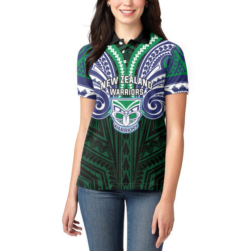 Custom New Zealand Warriors Women Polo Shirt Maori Warrior Polynesia Islander Rugby Mascot