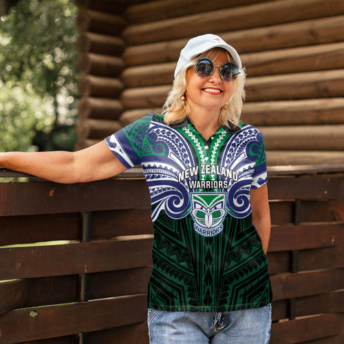 Custom New Zealand Warriors Women Polo Shirt Maori Warrior Polynesia Islander Rugby Mascot