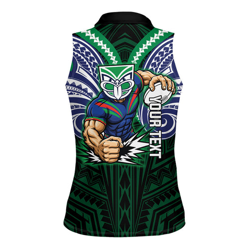 Custom New Zealand Warriors Women Sleeveless Polo Shirt Maori Warrior Polynesia Islander Rugby Mascot