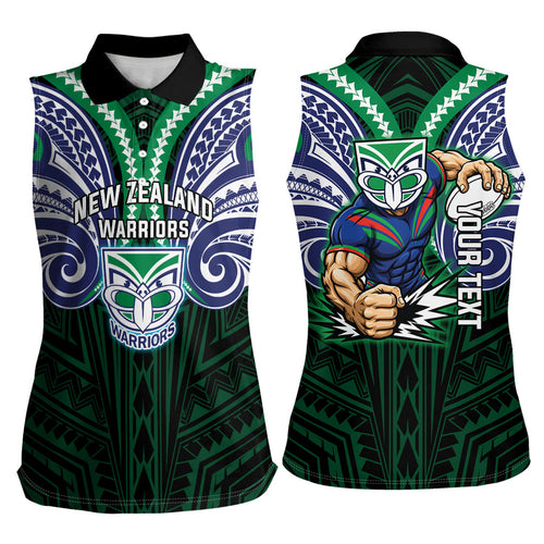Custom New Zealand Warriors Women Sleeveless Polo Shirt Maori Warrior Polynesia Islander Rugby Mascot