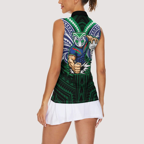 Custom New Zealand Warriors Women Sleeveless Polo Shirt Maori Warrior Polynesia Islander Rugby Mascot