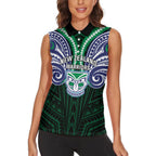 Custom New Zealand Warriors Women Sleeveless Polo Shirt Maori Warrior Polynesia Islander Rugby Mascot