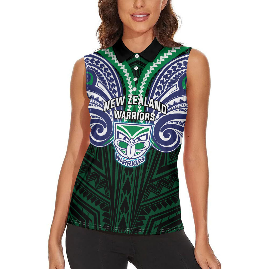 Custom New Zealand Warriors Women Sleeveless Polo Shirt Maori Warrior Polynesia Islander Rugby Mascot