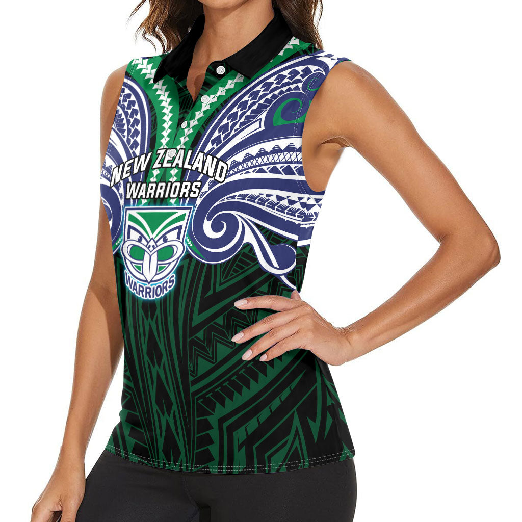 Custom New Zealand Warriors Women Sleeveless Polo Shirt Maori Warrior Polynesia Islander Rugby Mascot