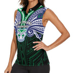 Custom New Zealand Warriors Women Sleeveless Polo Shirt Maori Warrior Polynesia Islander Rugby Mascot