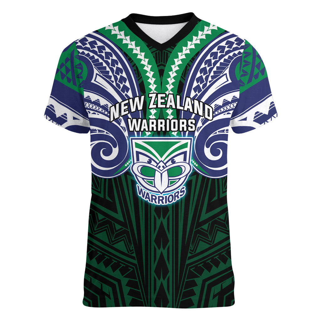 Custom New Zealand Warriors Women V-Neck T-Shirt Maori Warrior Polynesia Islander Rugby Mascot