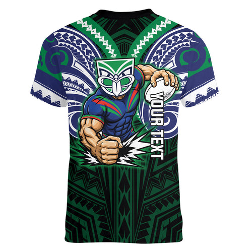 Custom New Zealand Warriors Women V-Neck T-Shirt Maori Warrior Polynesia Islander Rugby Mascot