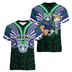 Custom New Zealand Warriors Women V-Neck T-Shirt Maori Warrior Polynesia Islander Rugby Mascot