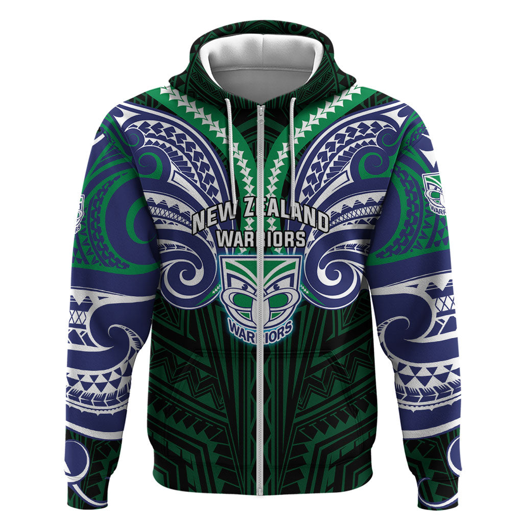 Custom New Zealand Warriors Zip Hoodie Maori Warrior Polynesia Islander Rugby Mascot