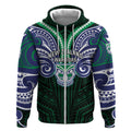 Custom New Zealand Warriors Zip Hoodie Maori Warrior Polynesia Islander Rugby Mascot